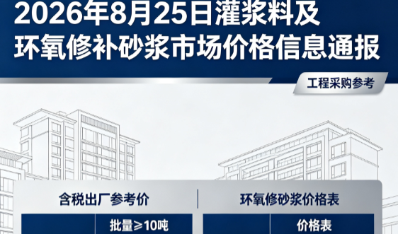 十月田镇2026年8月25日灌浆料及环氧修补砂浆市场价格信息通报